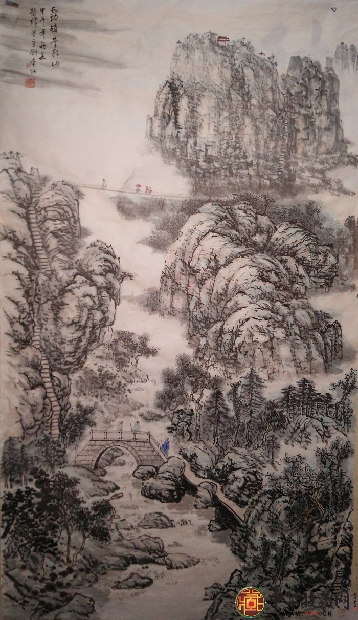 劉常炳 山水國畫作品 《霧鎖牛頭山》179*98cm